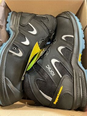 Ionic Men's Black and Light Blue Supportive Work Boots